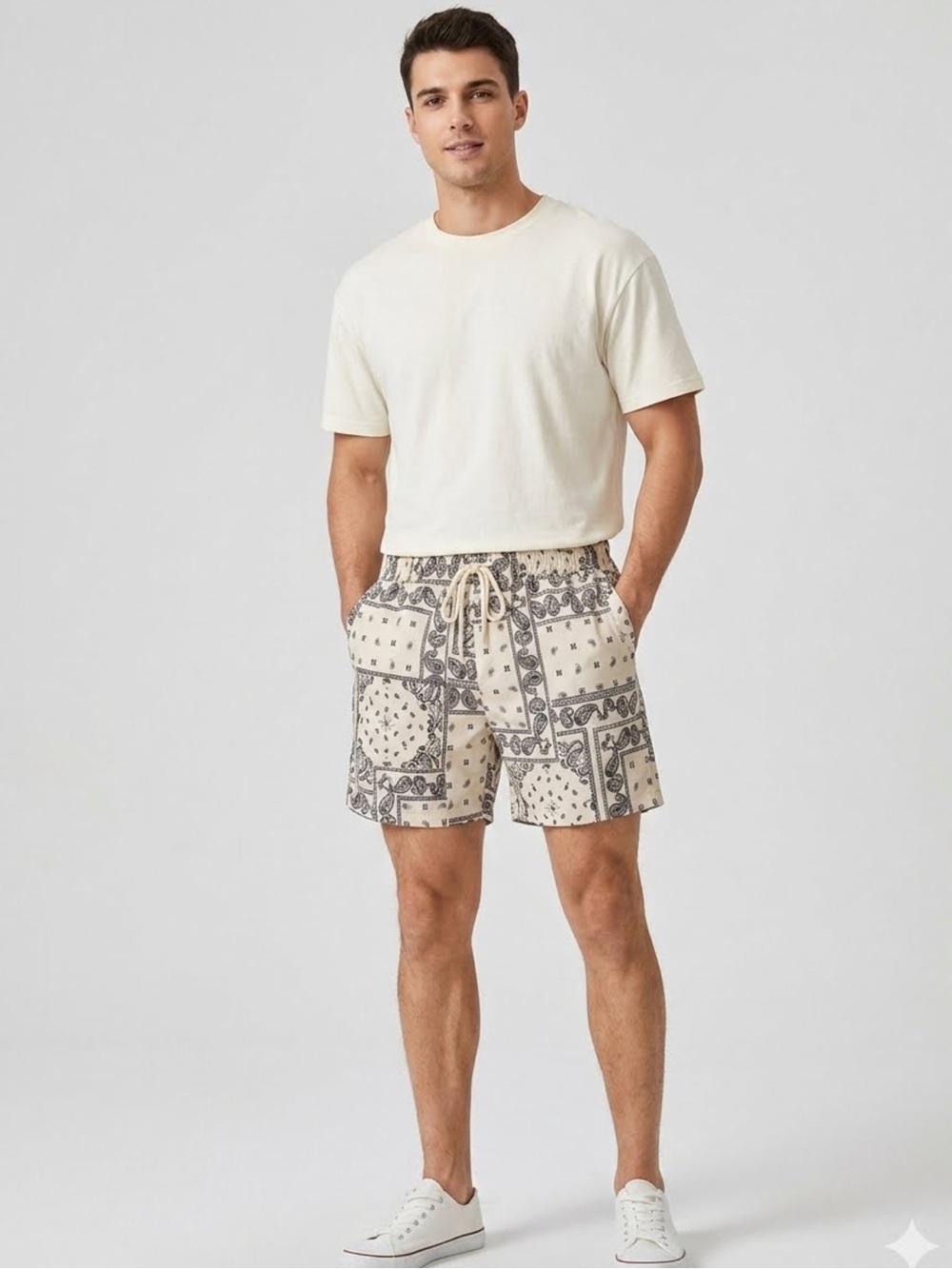 SHEIN white Bandana Print Drawstring Shorts
